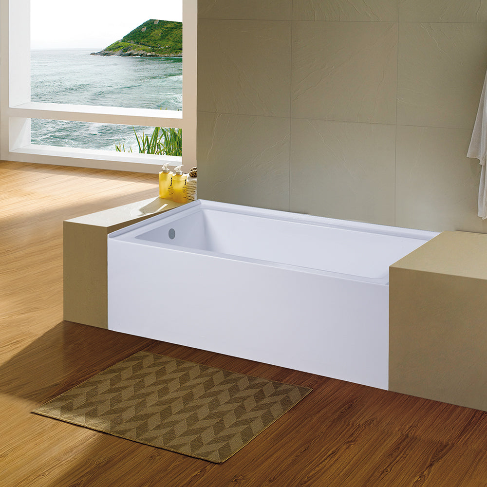 Aqua Eden VTDE603122L 60" Acrylic Rectangular 3-Wall Alcove Tub, Left Hand Drain, Glossy White