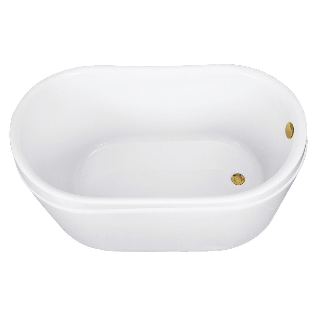 Kingston Brass VTRS522928M7 52" Acrylic Oval Double Slipper Freestanding Tub with Overflow/Drain Assembly, Glossy White/Brushed Brass