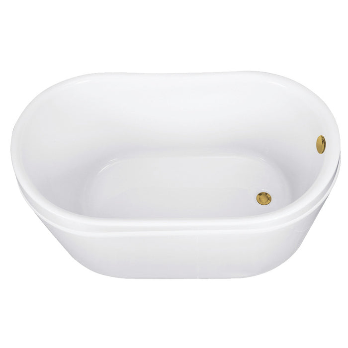 Kingston Brass VTRS522928M7 52" Acrylic Oval Double Slipper Freestanding Tub with Overflow/Drain Assembly, Glossy White/Brushed Brass