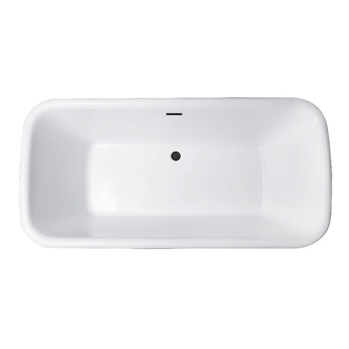 Kingston Brass VTDE713524C410 71" Acrylic Oval Rectangular Double Ended Pedestal Tub with Drain (No Faucet Drillings), Glossy White/Matte Black
