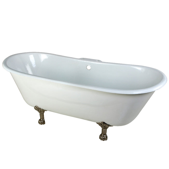 Aqua Eden VCT7D6728NH8 67" Cast Iron Oval Double Slipper Clawfoot Tub (7" Faucet Drillings), White/Brushed Nickel
