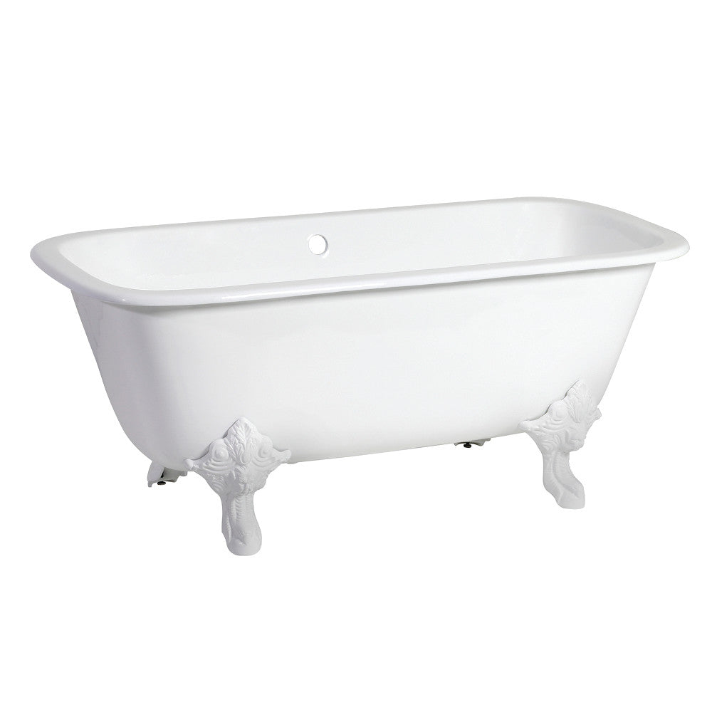 Aqua Eden VCTQND6732NLW 67" Cast Iron Rectangular Double Ended Clawfoot Tub (No Faucet Drillings), White/White