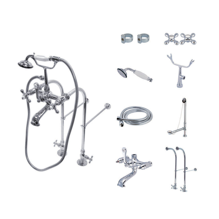 Kingston Brass CCK5171AX Vintage Freestanding Clawfoot Tub Faucet Package with Supply Line, Hand Shower and Tub Drain, Polished Chrome