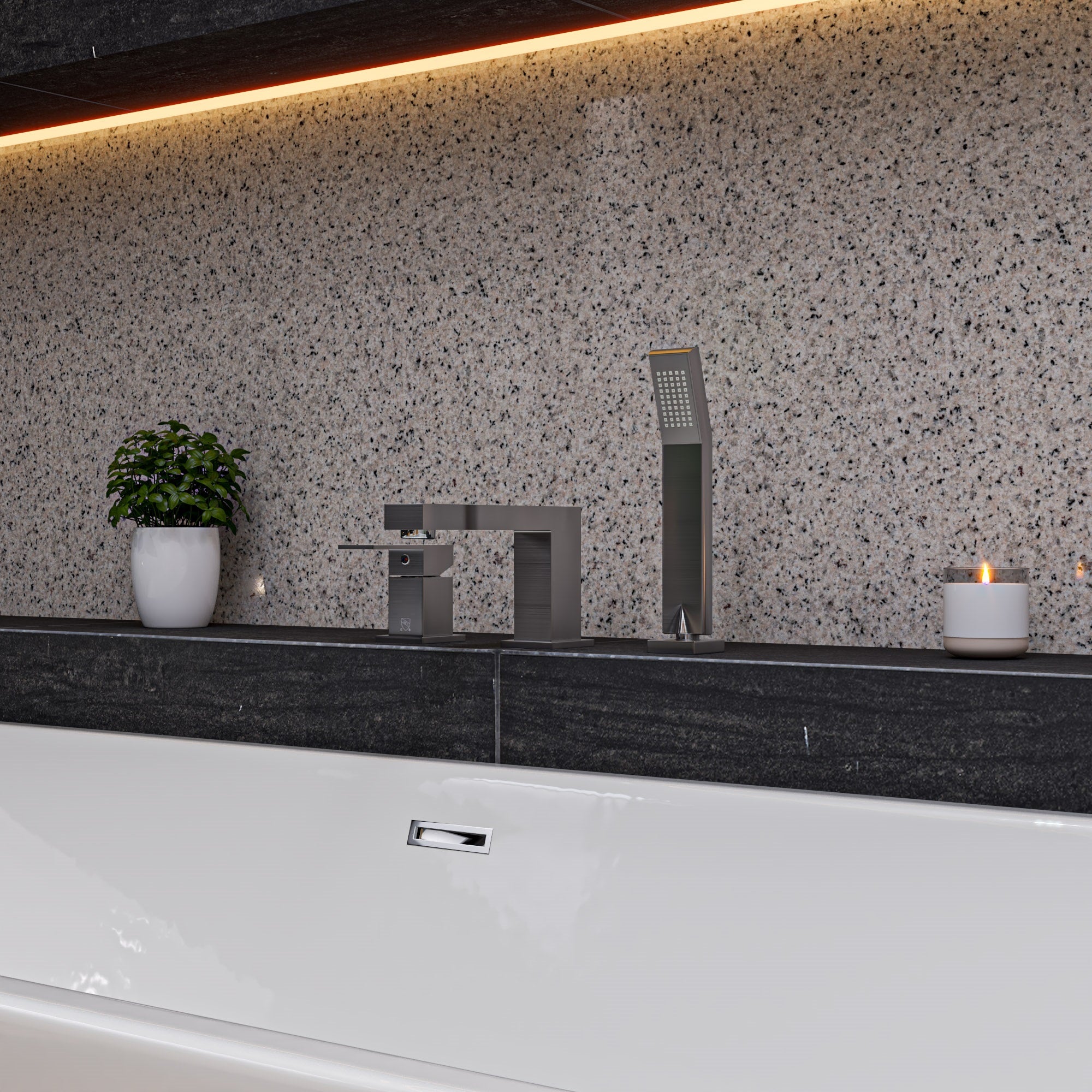 ALFI AB2322-BN Brushed Nickel Deck Mounted Tub Filler and Square Hand Held Shower Head