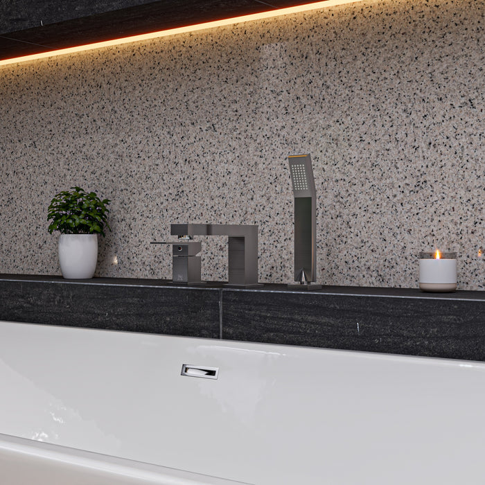 ALFI AB2322-BN Brushed Nickel Deck Mounted Tub Filler and Square Hand Held Shower Head