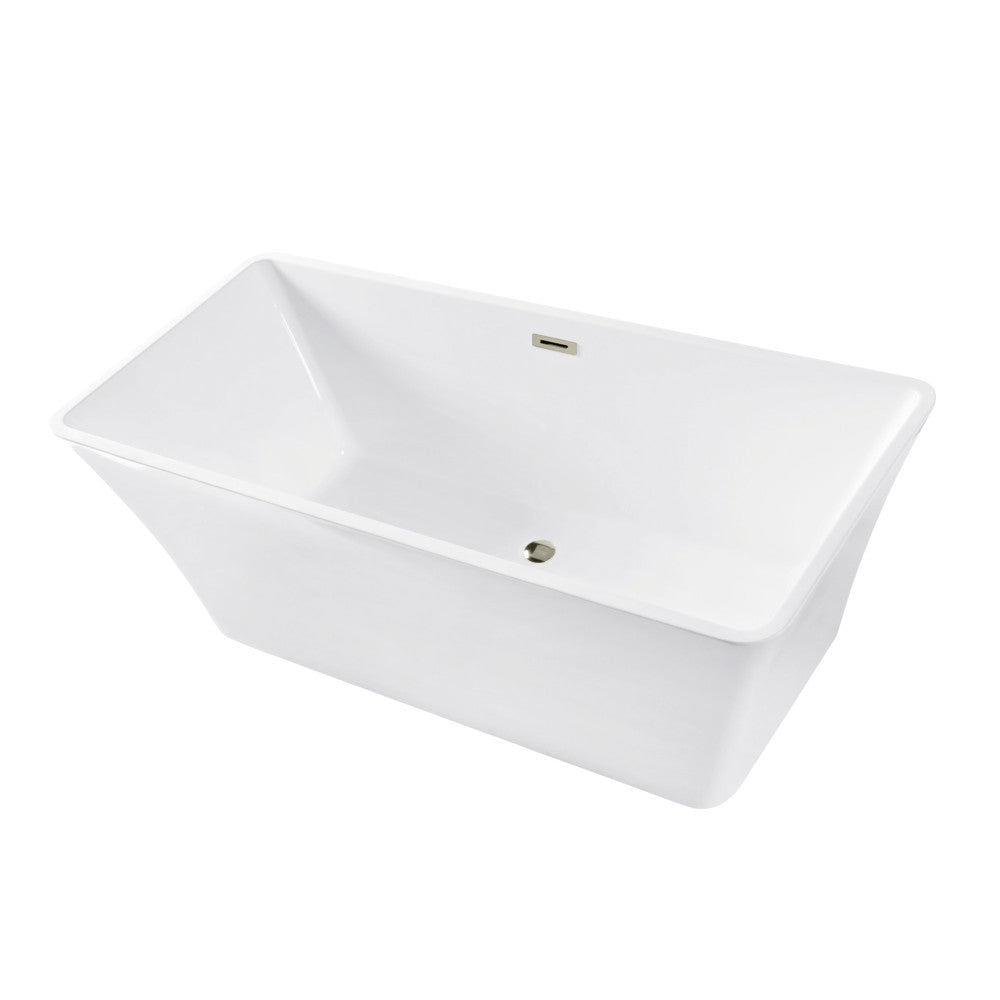 Kingston Brass VTSQ672923C416 67" Acrylic Rectangular Double Ended Freestanding Tub with Drain, Glossy White/Polished Nickel