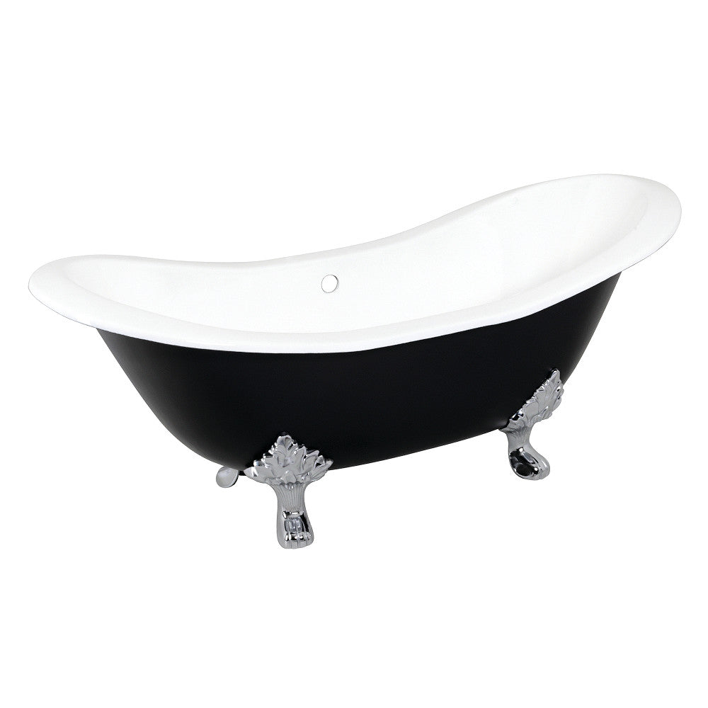 Aqua Eden VBTND7231NC1 72" Cast Iron Oval Double Slipper Clawfoot Tub (No Faucet Drillings), Black/White/Polished Chrome