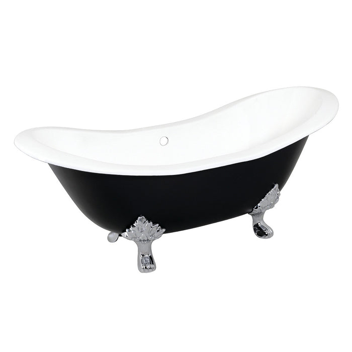 Aqua Eden VBTND7231NC1 72" Cast Iron Oval Double Slipper Clawfoot Tub (No Faucet Drillings), Black/White/Polished Chrome