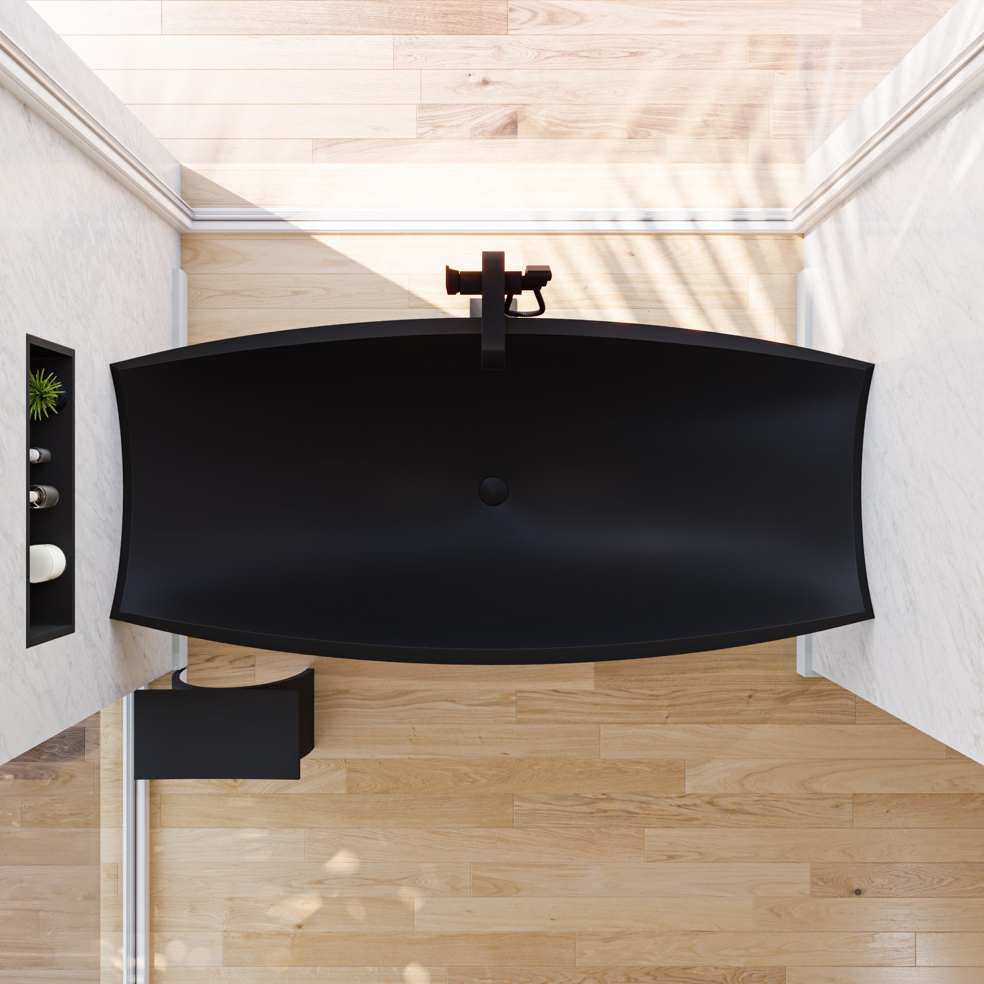 ALFI HammockTub2-BM Black Matte 71" Solid Surface Resin Suspended Wall Mounted Hammock Bathtub