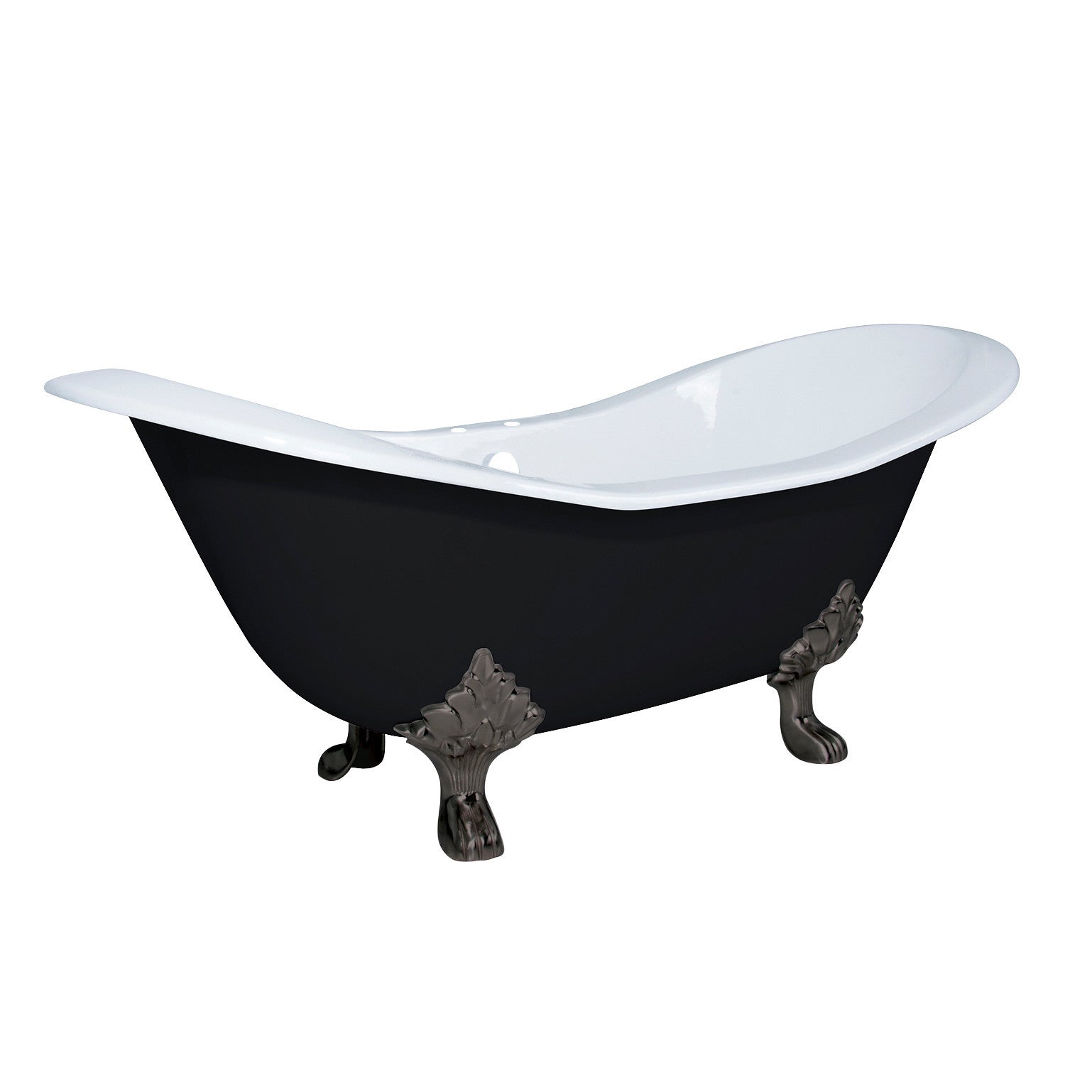 Aqua Eden VBT7D7231NC5 72" Cast Iron Oval Double Slipper Clawfoot Tub (7" Faucet Drillings), Black/White/Oil Rubbed Bronze