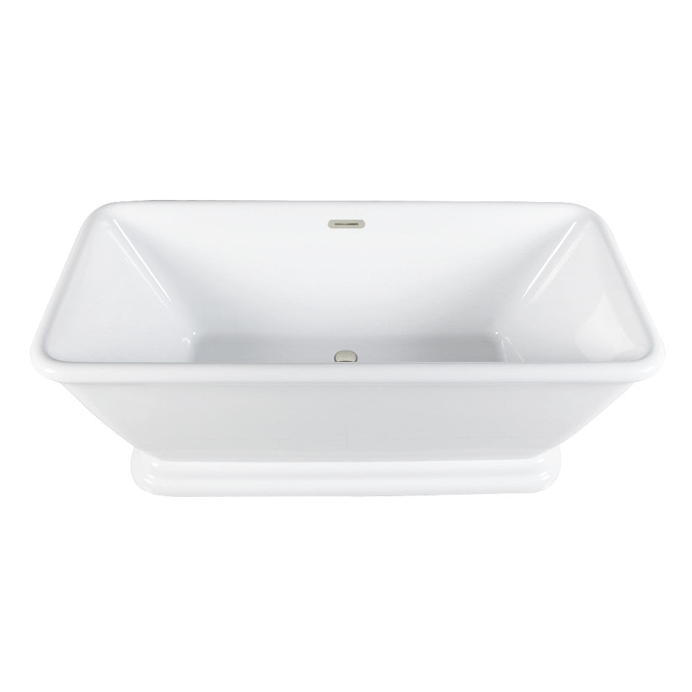 Kingston Brass VTSQ602824C426 60" Acrylic Oval Rectangular Double Ended Pedestal Tub with Drain (No Faucet Drillings), Glossy White/Polished Nickel