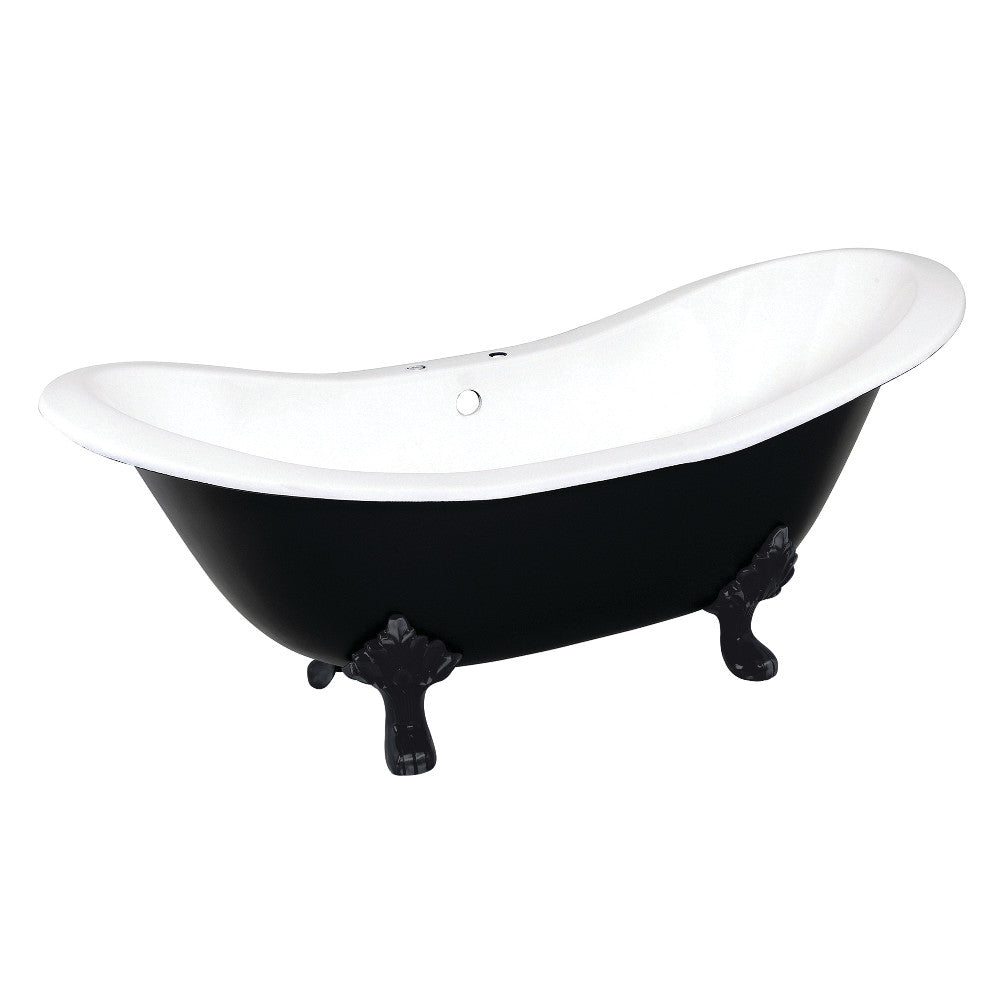 Aqua Eden VBT7D7231NC0 72" Cast Iron Oval Double Slipper Clawfoot Tub (7" Faucet Drillings), White/Matte Black