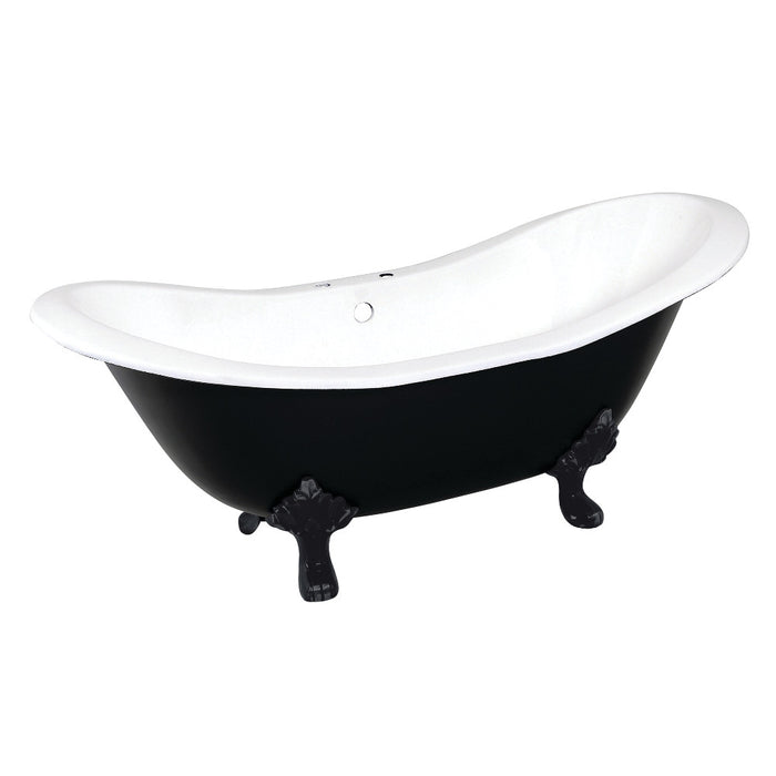 Aqua Eden VBT7D7231NC0 72" Cast Iron Oval Double Slipper Clawfoot Tub (7" Faucet Drillings), White/Matte Black
