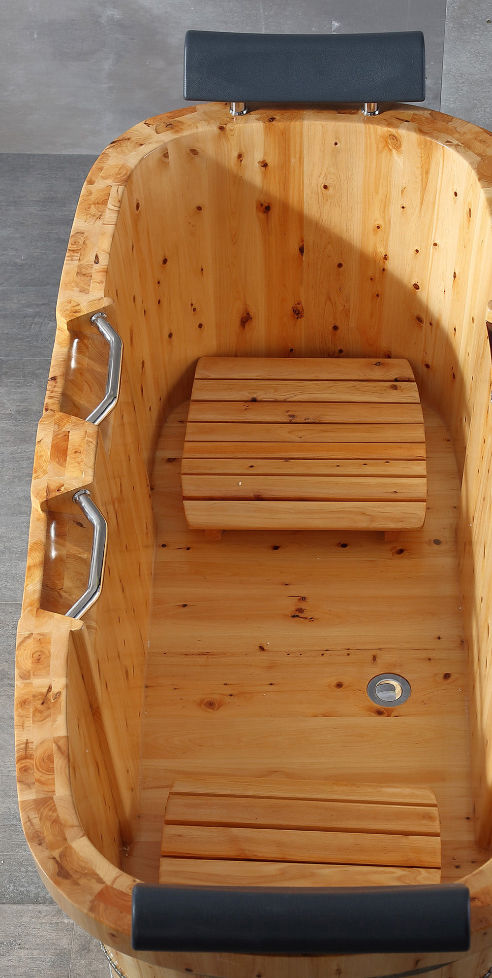 ALFI AB1130 65" 2 Person Free Standing Cedar Wooden Bathtub with Fixtures & Headrests