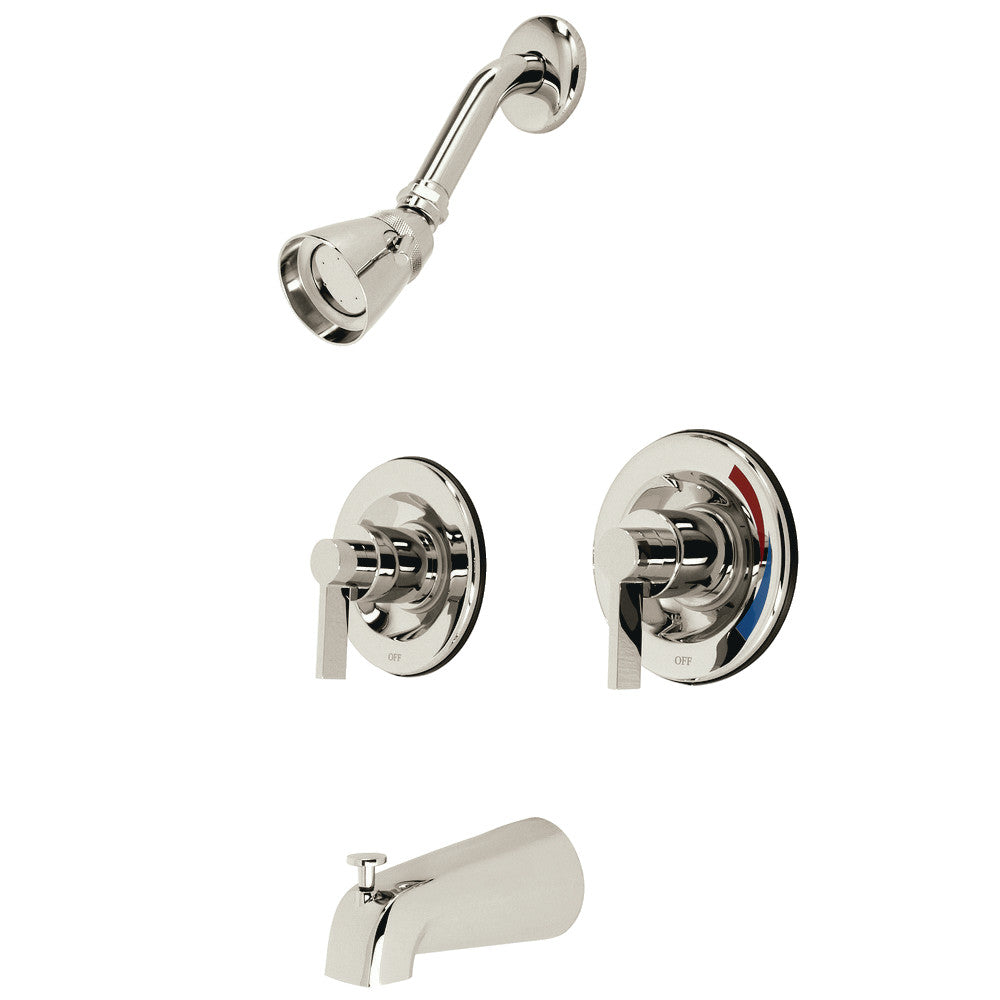 Kingston Brass KB666NDL NuvoFusion Double-Handle Pressure Balanced Tub and Shower Faucet, Polished Nickel