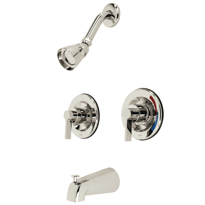 Kingston Brass KB666NDL NuvoFusion Double-Handle Pressure Balanced Tub and Shower Faucet, Polished Nickel