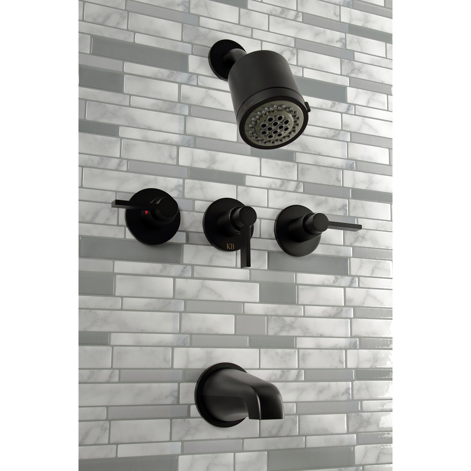 Kingston Brass KBX8130NDL NuvoFusion Triple-Handle Tub and Shower Faucet, Matte Black