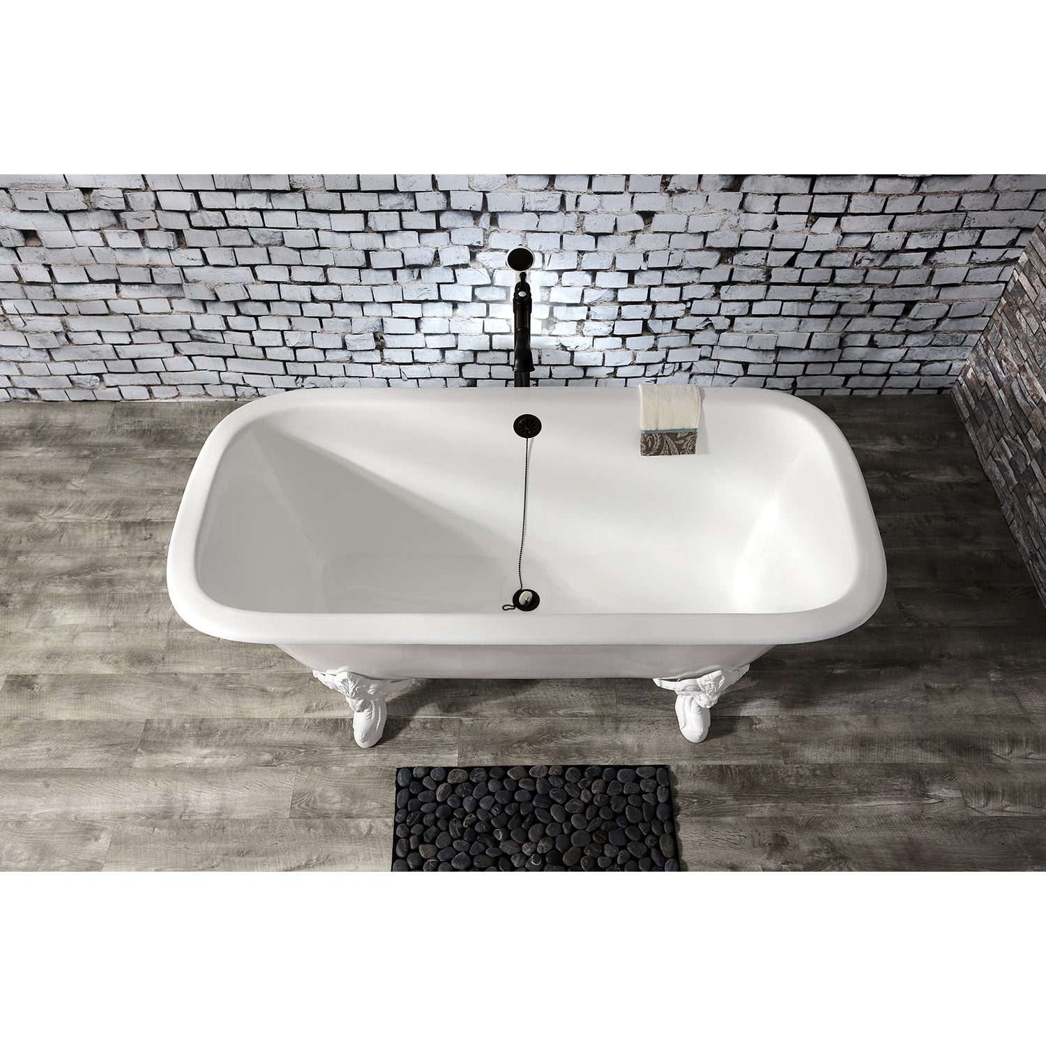 Aqua Eden VCTQND6732NLW 67" Cast Iron Rectangular Double Ended Clawfoot Tub (No Faucet Drillings), White/White