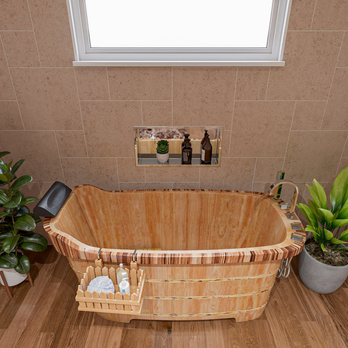 ALFI AB1148 59" Free Standing Wooden Bathtub with Chrome Tub Filler