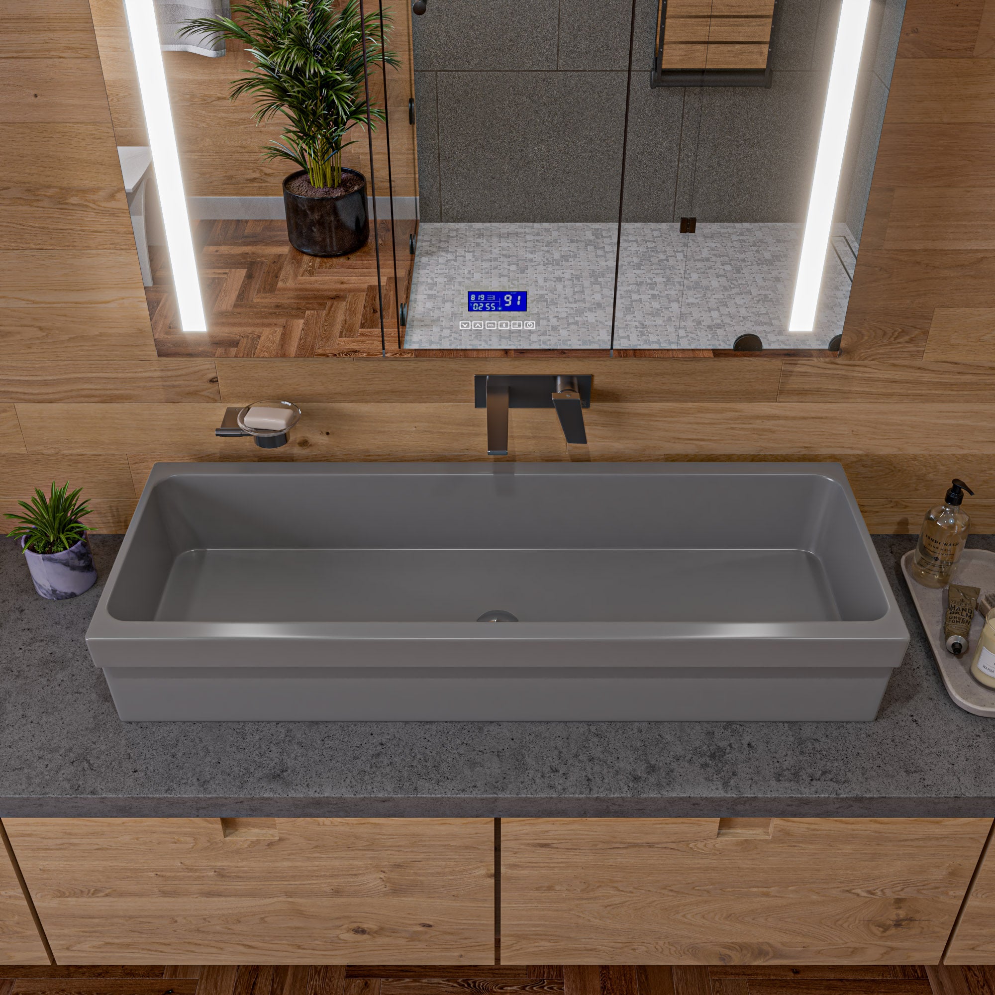 ALFI AB48TRGM 48" Grey Matte Above Mount Fireclay Bathroom Trough Sink