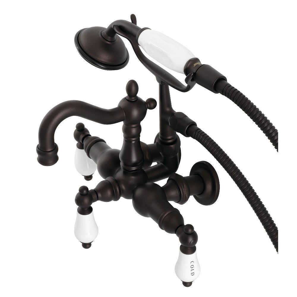 Kingston Brass CA1009T5 Heritage 3-3/8" Tub Wall Mount Clawfoot Tub Faucet with Hand Shower, Oil Rubbed Bronze