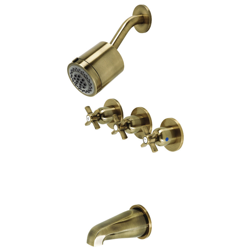 Kingston Brass KBX8133ZX Millennium Triple-Handle Tub and Shower Faucet, Antique Brass