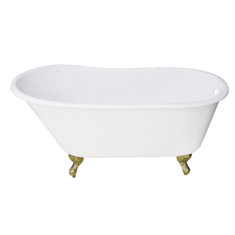 Aqua Eden VCTND5328NT7 53" Cast Iron Oval Single Slipper Clawfoot Tub (No Faucet Drillings), White/Brushed Brass