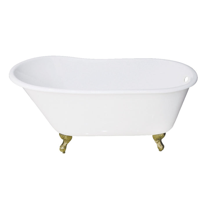 Aqua Eden VCTND5328NT7 53" Cast Iron Oval Single Slipper Clawfoot Tub (No Faucet Drillings), White/Brushed Brass