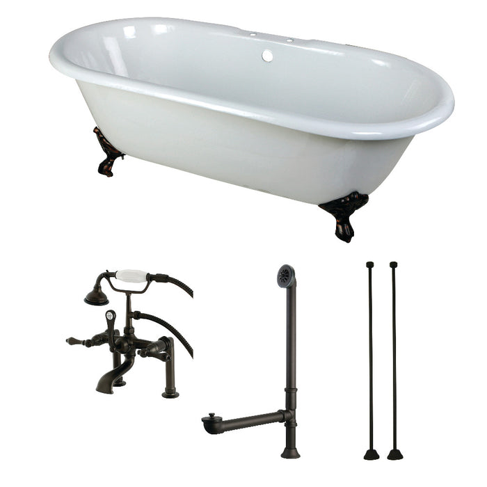 Aqua Eden KCT7D663013C5 66" Cast Iron Oval Double Ended Clawfoot Tub with Faucet Drain and Supply Lines Combo, White/Oil Rubbed Bronze