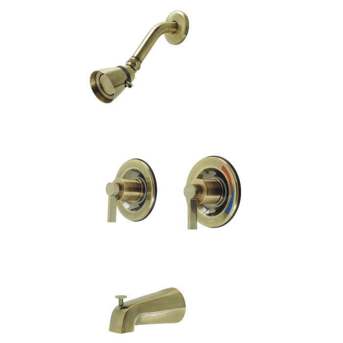 Kingston Brass KB663NDL NuvoFusion Double-Handle Pressure Balanced Tub and Shower Faucet, Antique Brass
