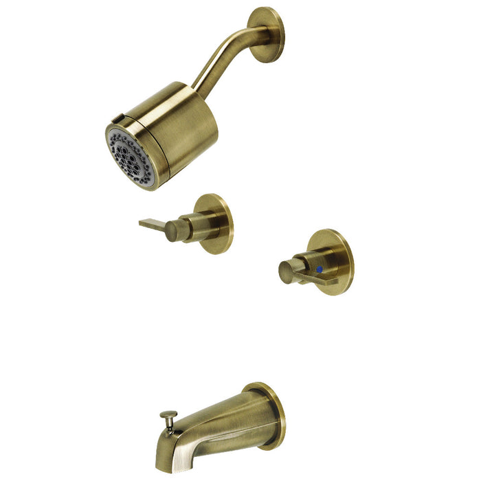 Kingston Brass KBX8143NDL NuvoFusion Double-Handle Tub and Shower Faucet, Antique Brass