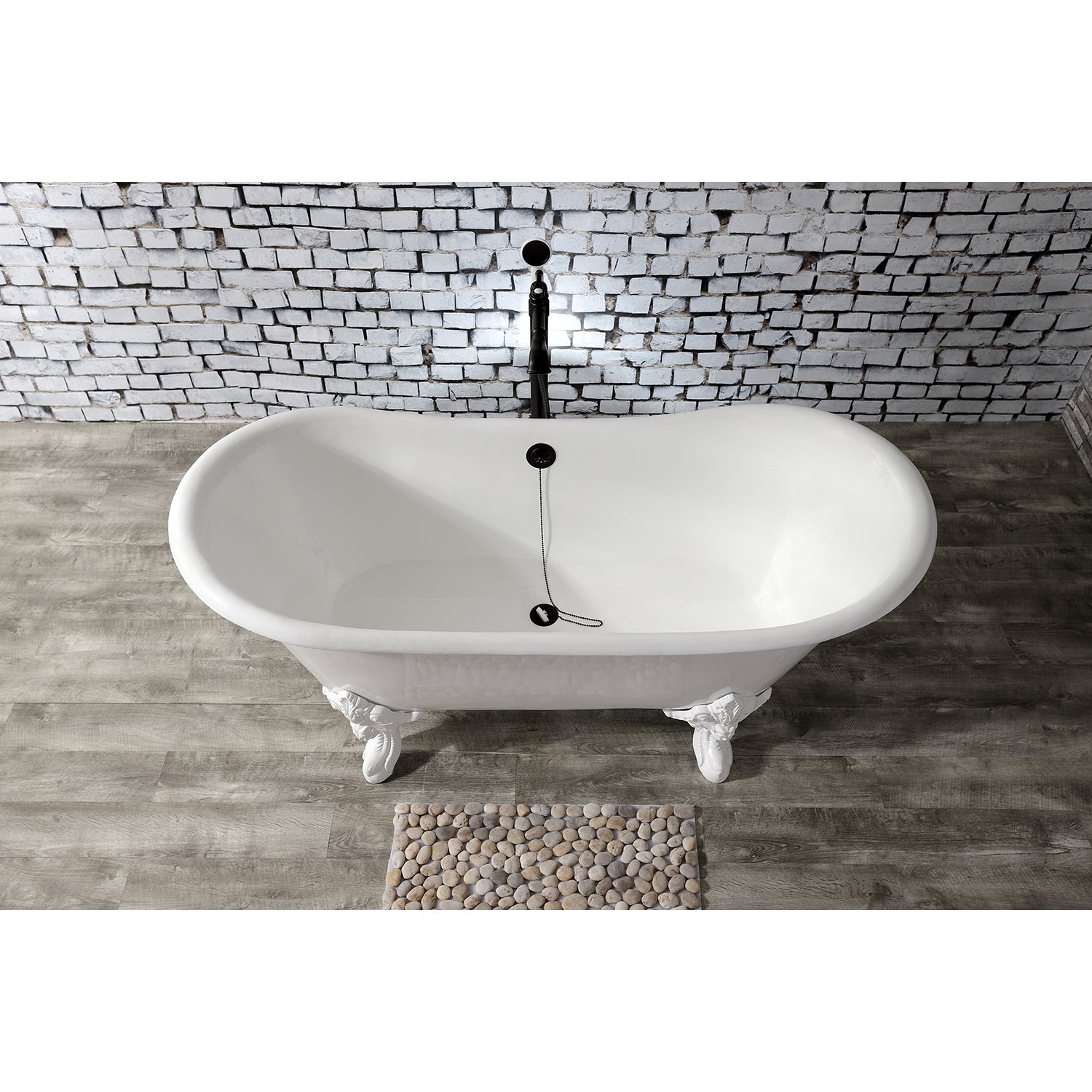 Aqua Eden VCTNDS6731NLW 67" Cast Iron Oval Double Slipper Clawfoot Tub (No Faucet Drillings), White