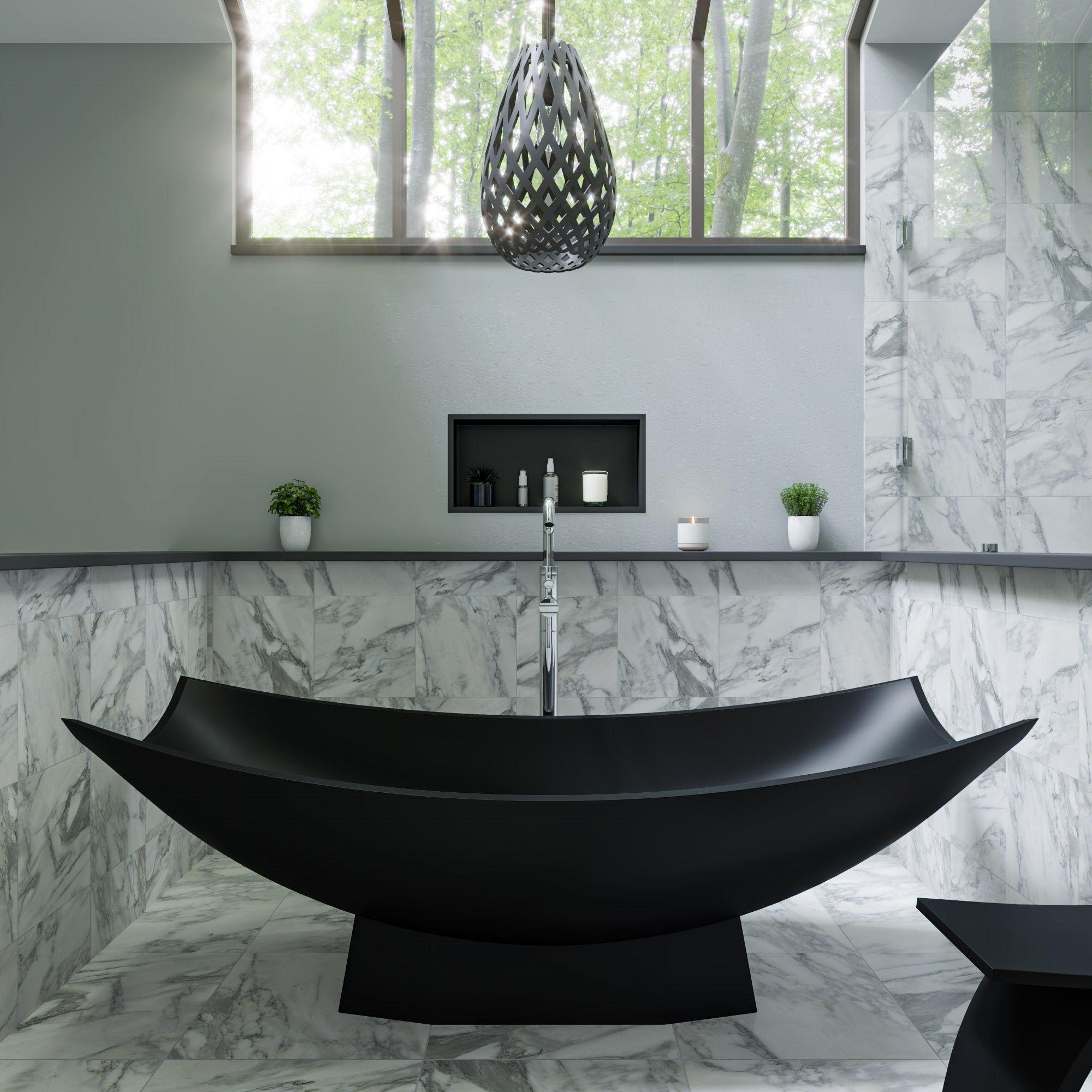 ALFI AB9992BM Black Matte 71" Solid Surface Resin Free Standing Hammock Style Bathtub