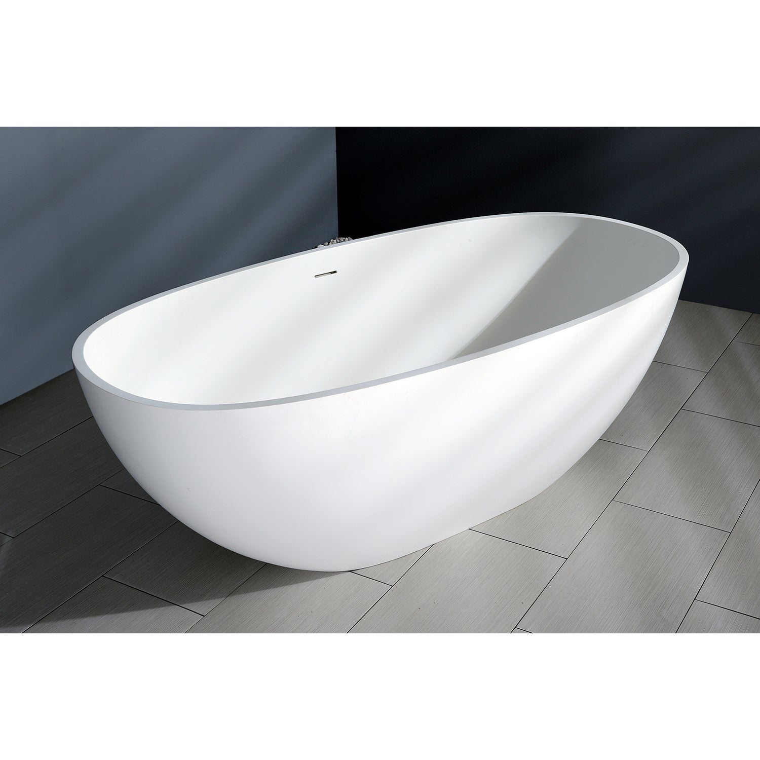 Kingston Brass VRTRS653123 65" Solid Surface Oval Double Ended Freestanding Tub with Drain, Matte White