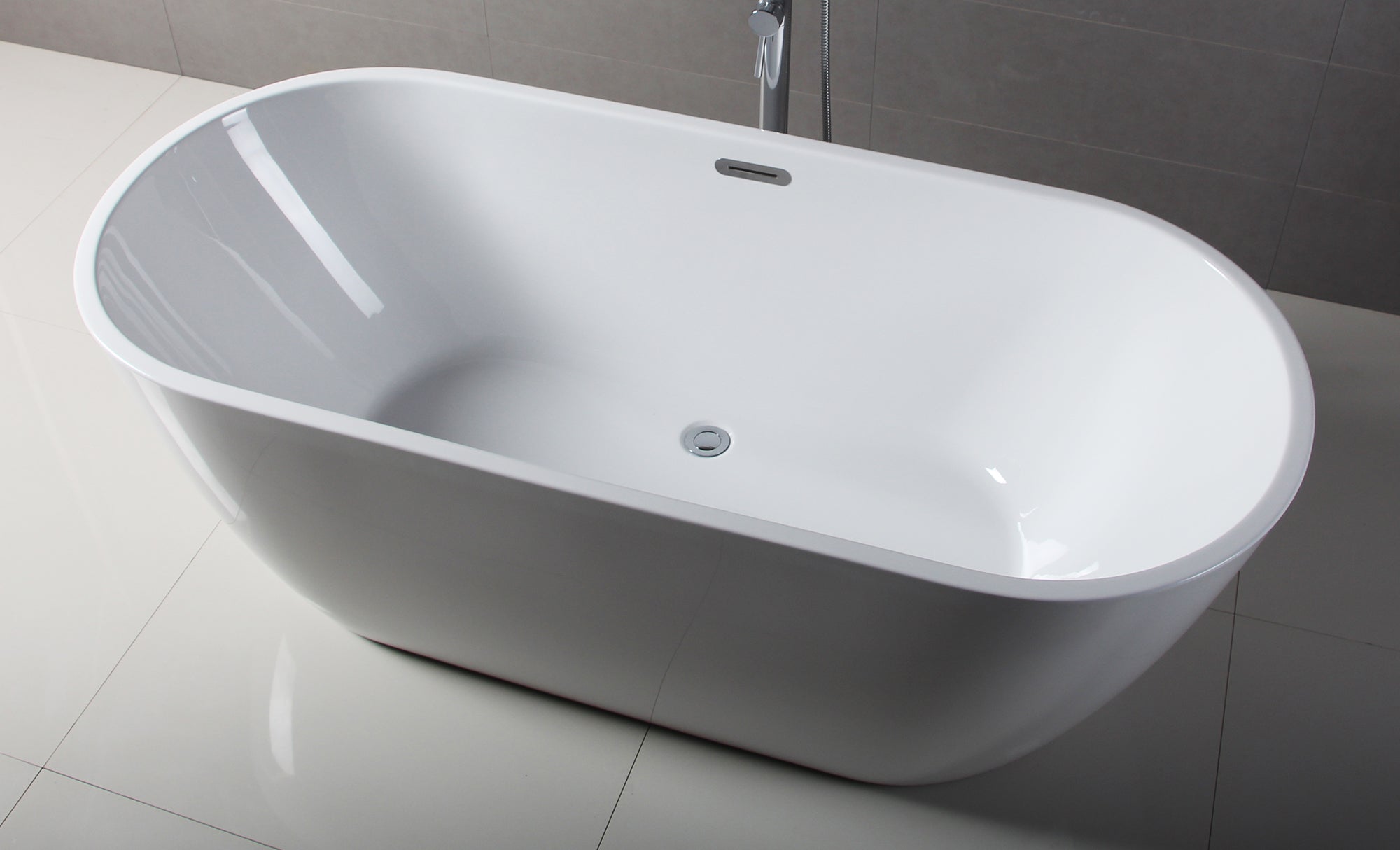 ALFI AB8839 67 inch White Oval Acrylic Free Standing Soaking Bathtub