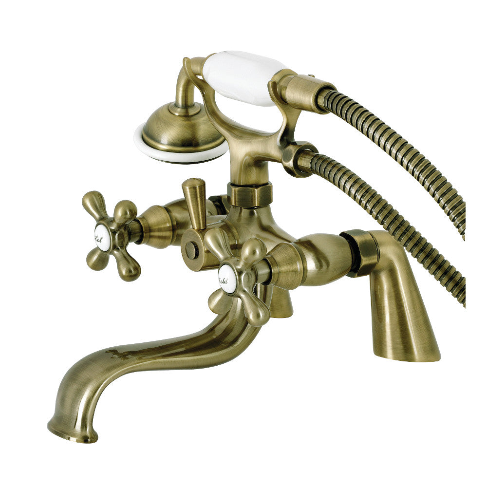 Kingston Brass KS227AB Kingston 6" Center Deck-Mount Clawfoot Tub Faucet with Hand Shower, Antique Brass