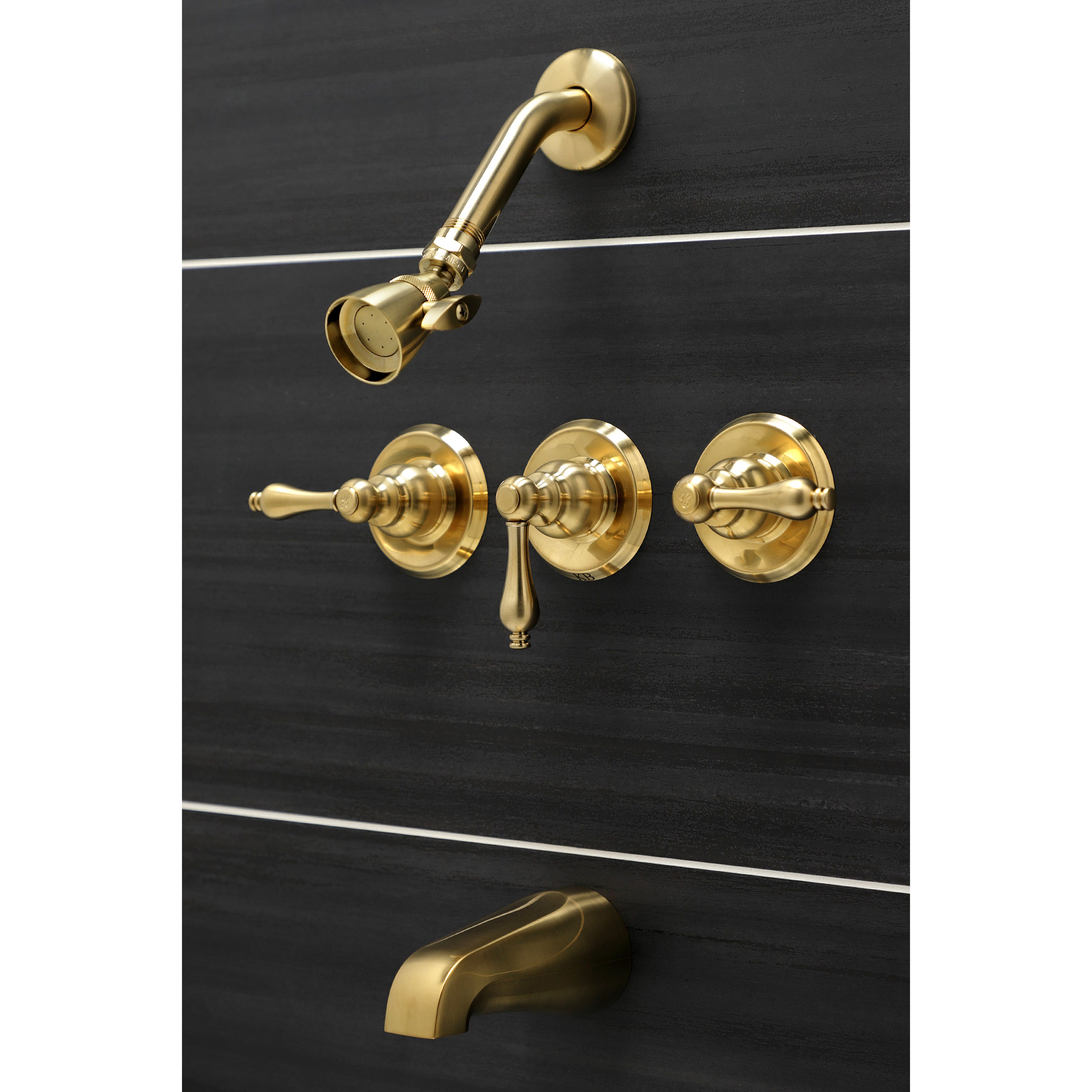 Kingston Brass KB237AL Victorian Triple-Handle Tub and Shower Faucet, Brushed Brass