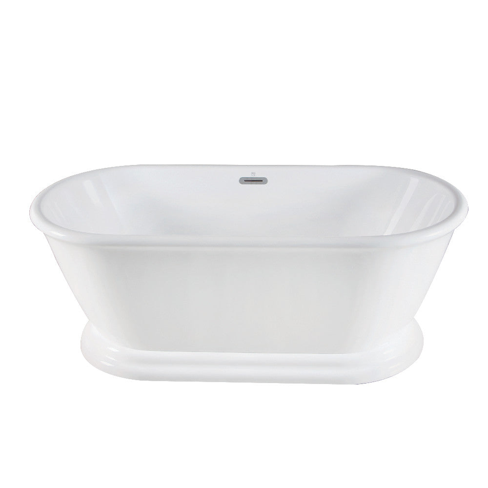 Aqua Eden VTDE602824 60" Acrylic Oval Double Ended Pedestal Tub with Drain (No Faucet Drillings), Glossy White