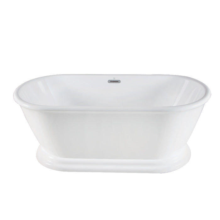 Aqua Eden VTDE602824 60" Acrylic Oval Double Ended Pedestal Tub with Drain (No Faucet Drillings), Glossy White