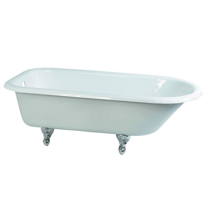 Aqua Eden VCTND673123T1 67" Cast Iron Oval Rectangular Roll Top Clawfoot Tub (No Faucet Drillings), White/Polished Chrome