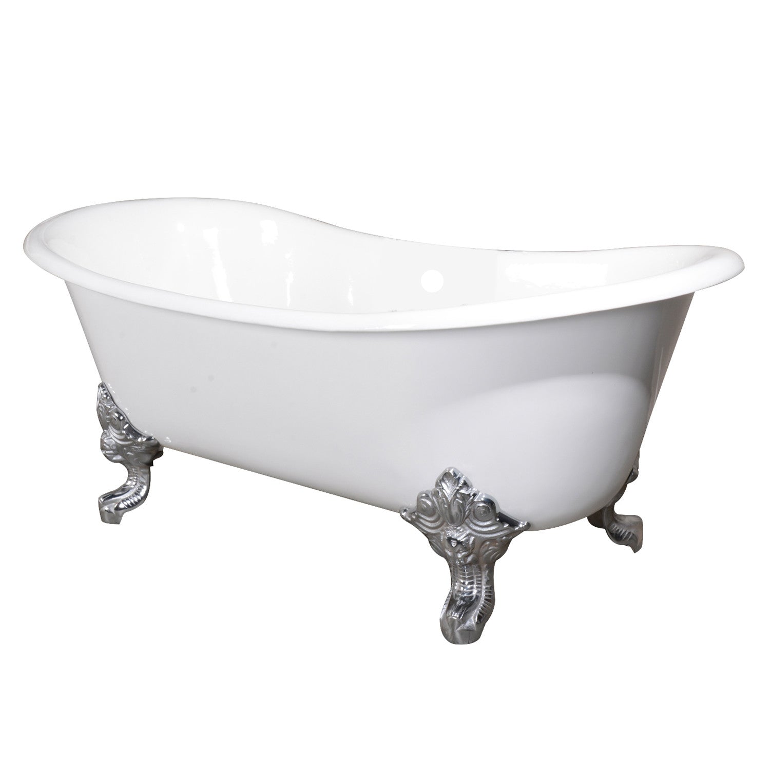 Aqua Eden VCTNDS6731NL1 67" Cast Iron Oval Double Slipper Clawfoot Tub (No Faucet Drillings), White/Polished Chrome