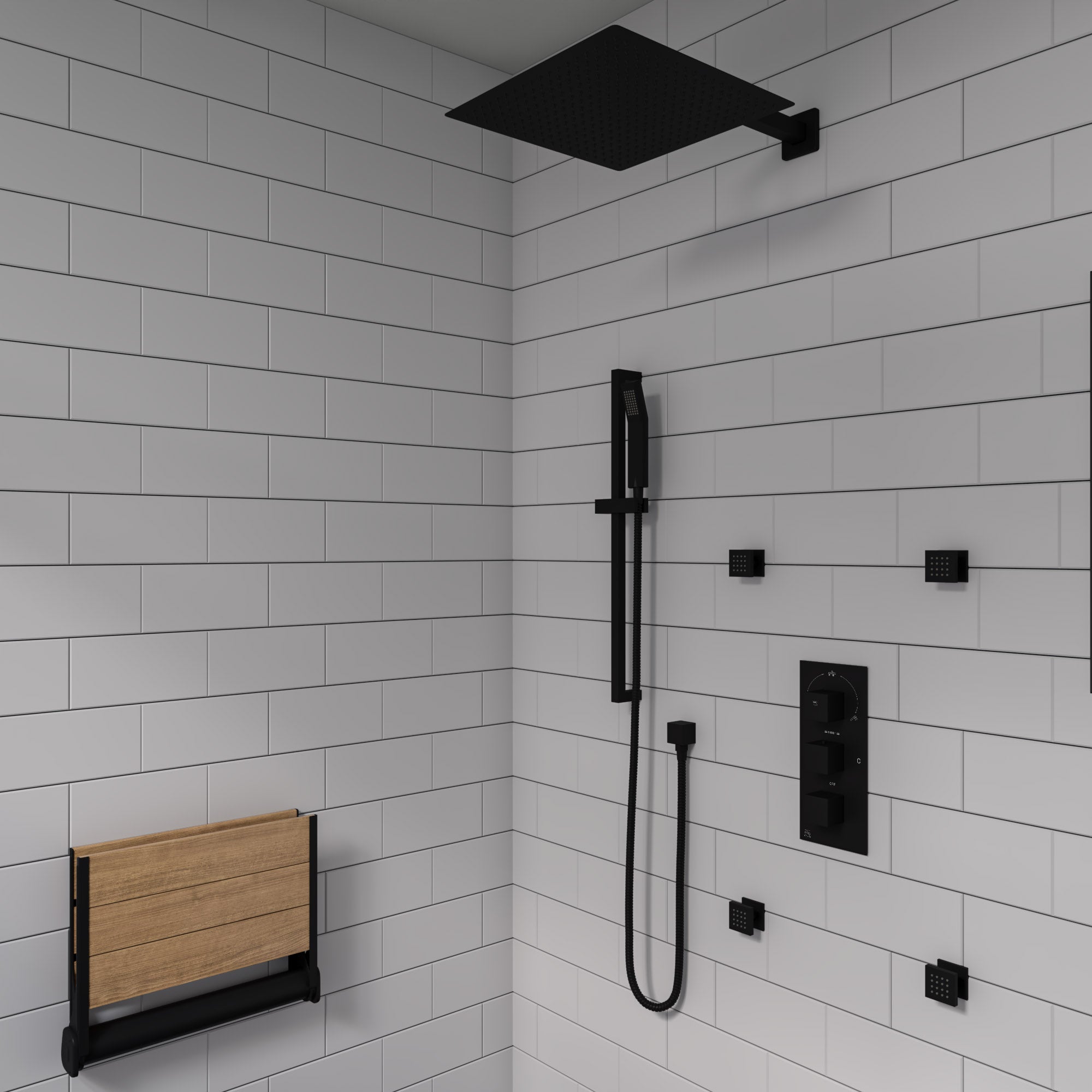 ALFI RAIN16S-BM Matte Black Stainless Steel 16" Square Ultra-Thin Rain Shower Head