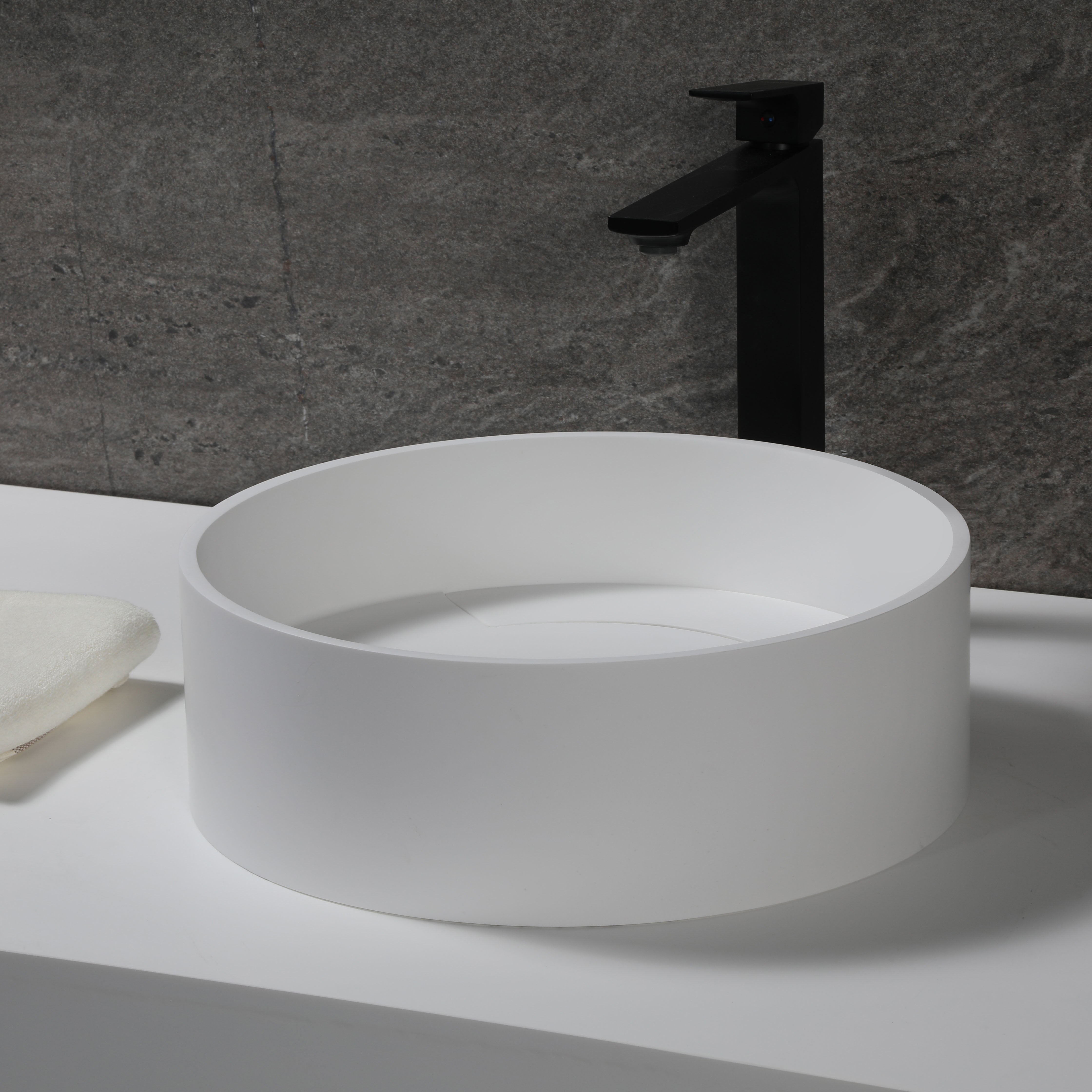 ALFI ABRS15R 15" Round White Matte Solid Surface Resin Sink
