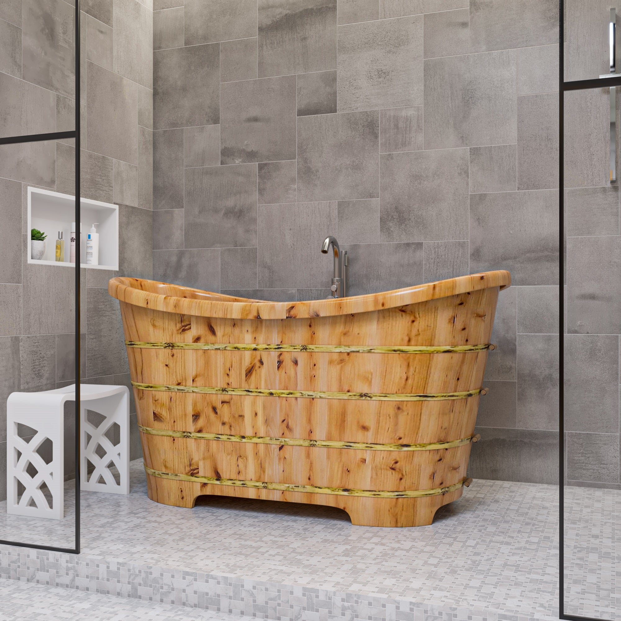 ALFI AB1105 63" Free Standing Cedar Wooden Bathtub