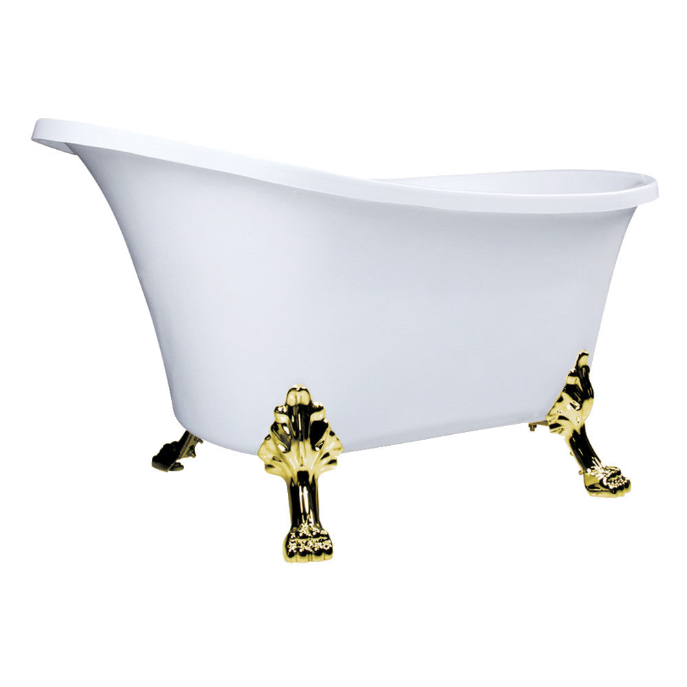 Aqua Eden VTND512824WAC2 51" Acrylic Oval Double Slipper Clawfoot Tub (No Faucet Drillings), Glossy White/Polished Brass