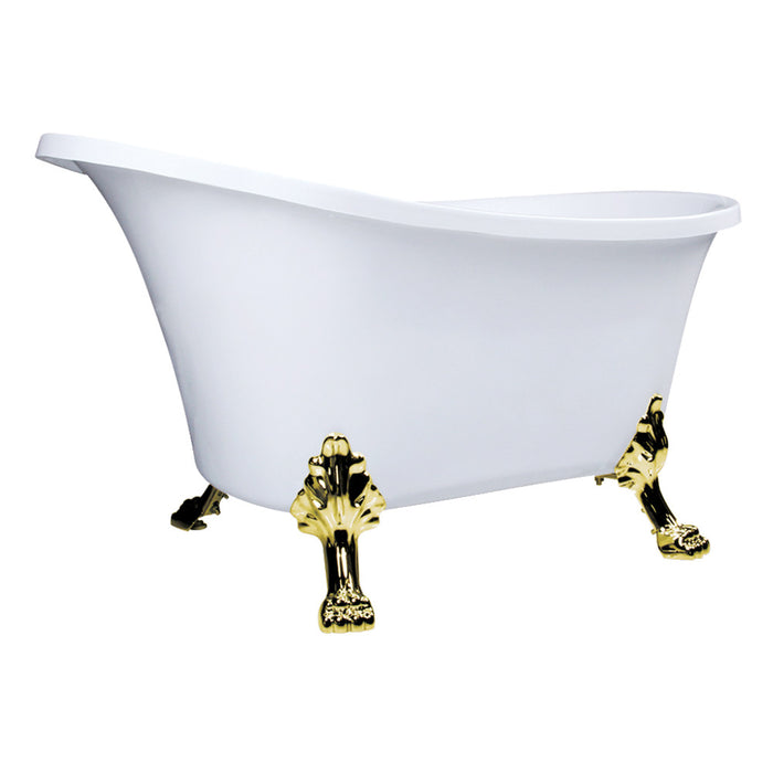 Aqua Eden VTND512824WAC2 51" Acrylic Oval Double Slipper Clawfoot Tub (No Faucet Drillings), Glossy White/Polished Brass