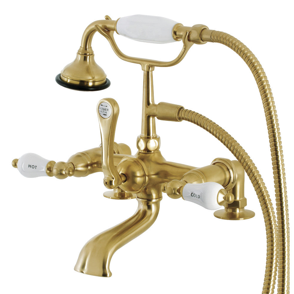 Aqua Vintage AE207T7 Aqua Vintage 7" Center Deck-Mount Clawfoot Tub Faucet with Hand Shower, Brushed Brass