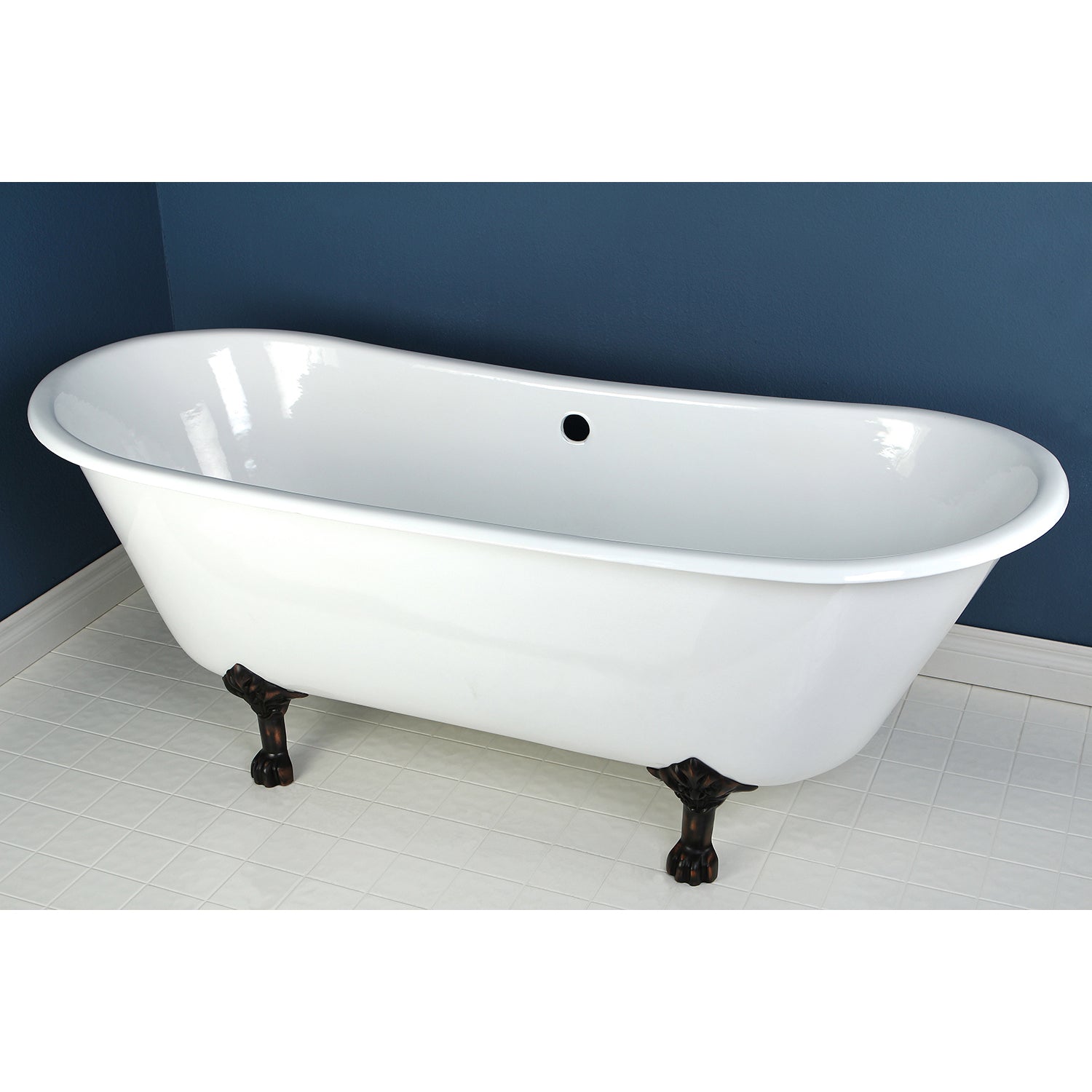 Aqua Eden VCTND6728NH5 67" Cast Iron Oval Double Slipper Clawfoot Tub (No Faucet Drillings), White/Oil Rubbed Bronze