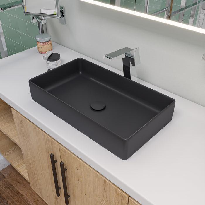 ALFI ABC902-BM Black Matte 24" Modern Rectangular Above Mount Ceramic Sink