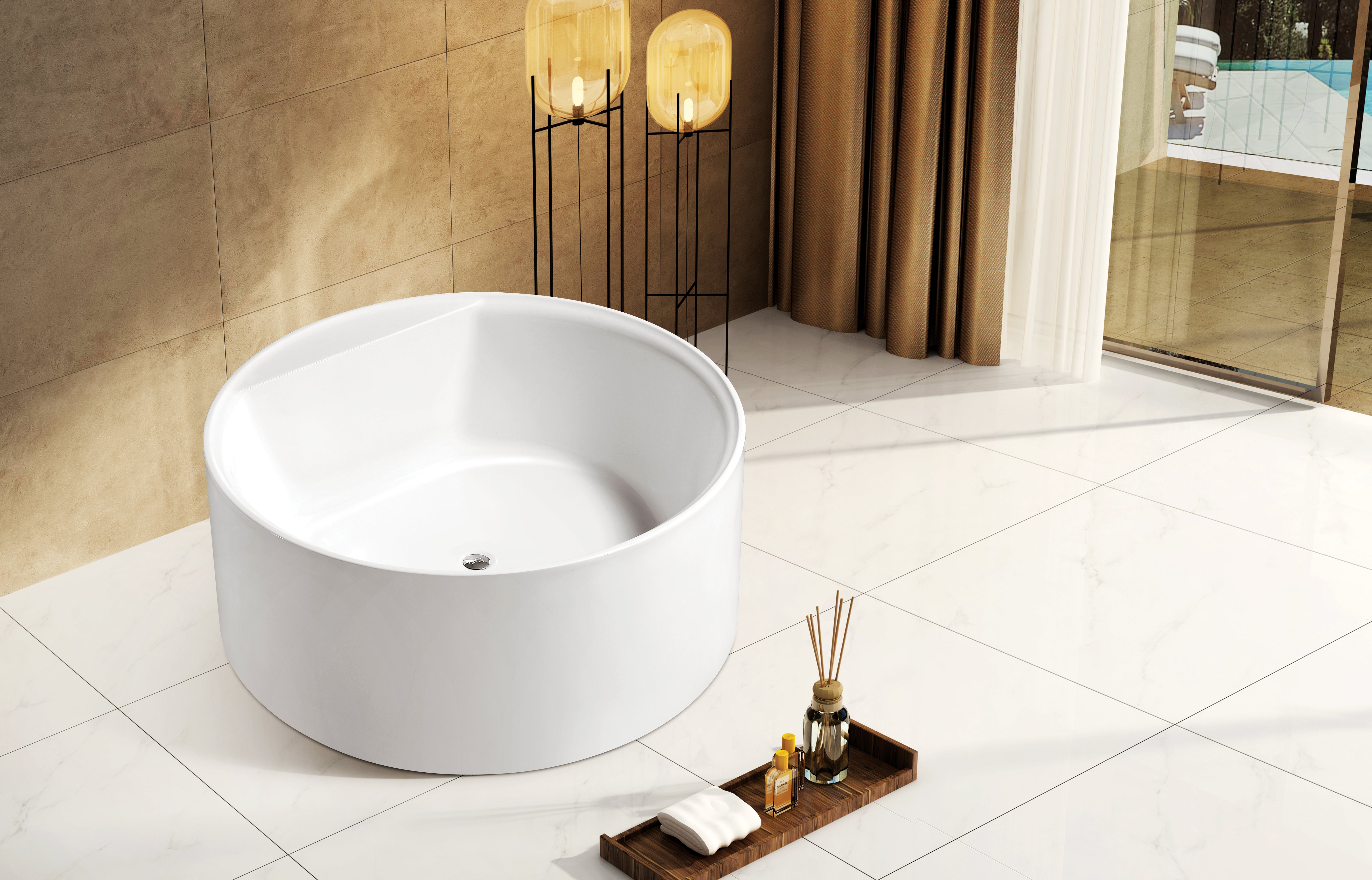 Kingston Brass VTRO535322 53" Acrylic Round Double Ended Freestanding Tub with Drain, Glossy White